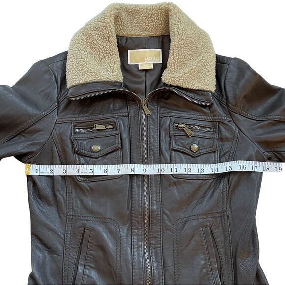 Michael Kors Women’s Leather Moto Jacket • Brown • Medium - Picture 10 of 16